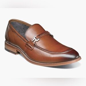 Stacy Adams Duval Moc-Toe Bit Slip-On Dress Loafers Cognac Leather Preppy Office